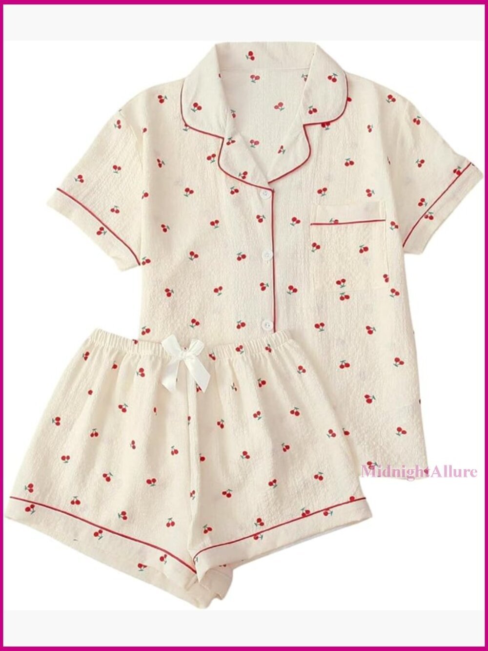 2 Piece Pajama Set - Button Down Top with Shorts - Summer Lounge Sleepwear